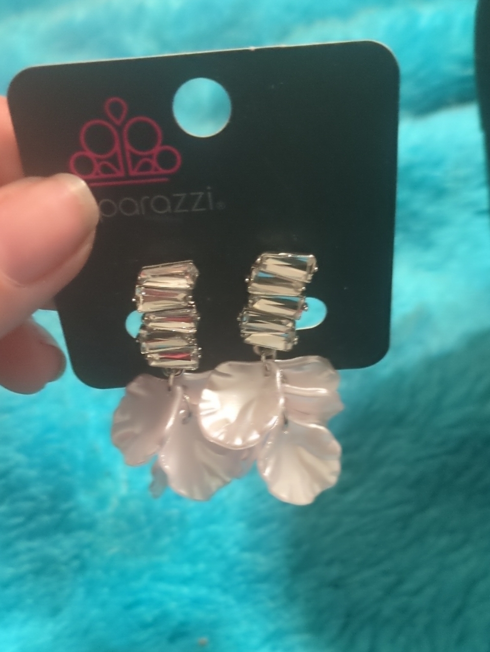 paparazzi Silver and White Petal Dangle Earrings Clip Ons